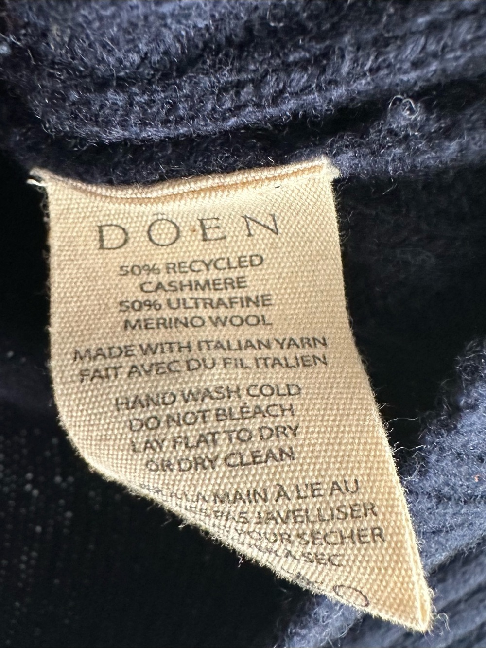 Doen Harrington Cardigan Navy Blue Merino Wool Cashmere Size L - Picture 7 of 8